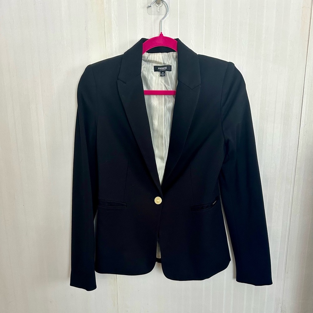 Premise Studio Black Blazer with Gold Button Closure